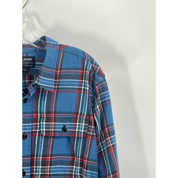 Filson Blue Flannel Plaid Button Down Shirt Sz Mens Large - Picture 2 of 5